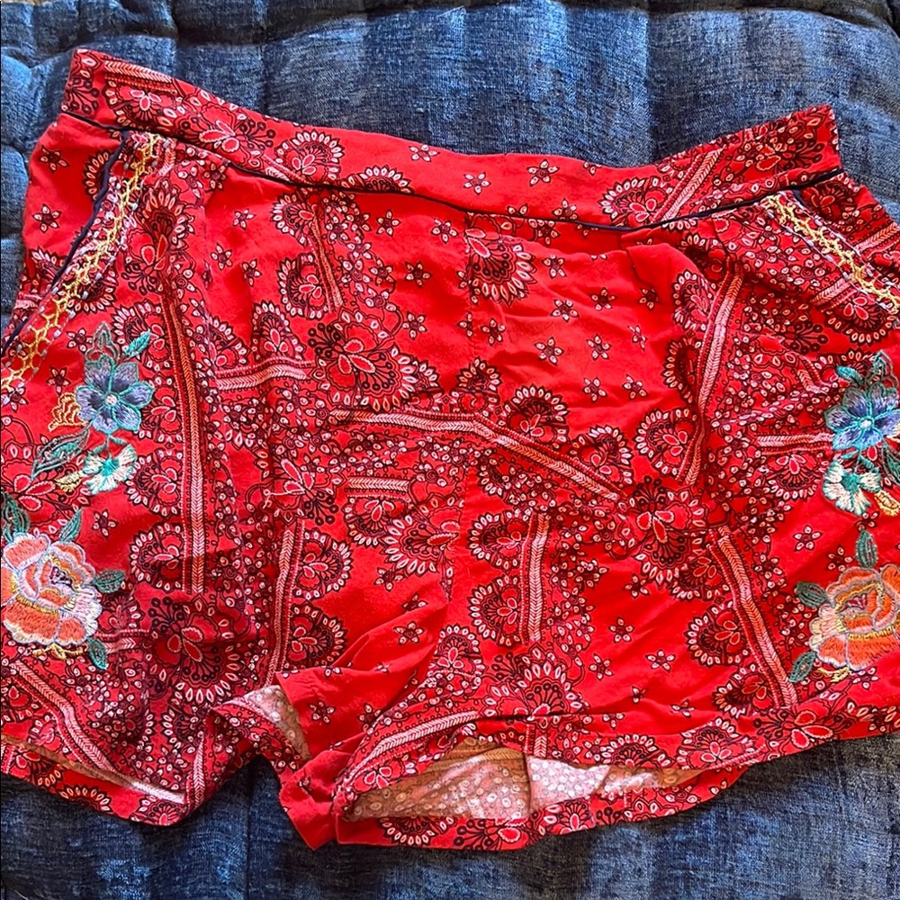 Xhilaration Red High Waist Shorts with Paisley Print